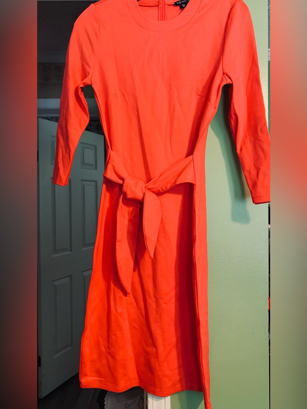 Sale 3/$20  VENUS Long Sleeve Tie-Waist Dress - Coral Orange
